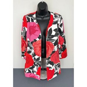 3 Sisters Women's Floral Long Sleeve Cotton Open Blazer Coat Red Size Small